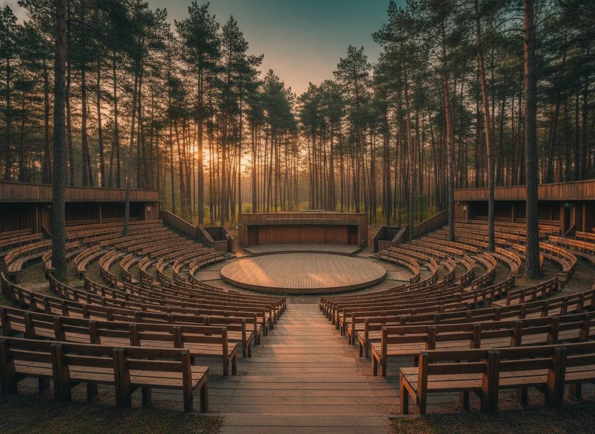 Forest opera amphitheatre among pine trees